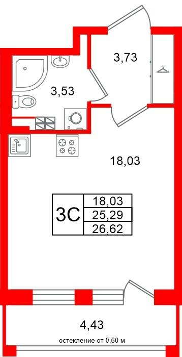 Студия 25 м2 в ЖК Универ Сити корпус null этаж 3
