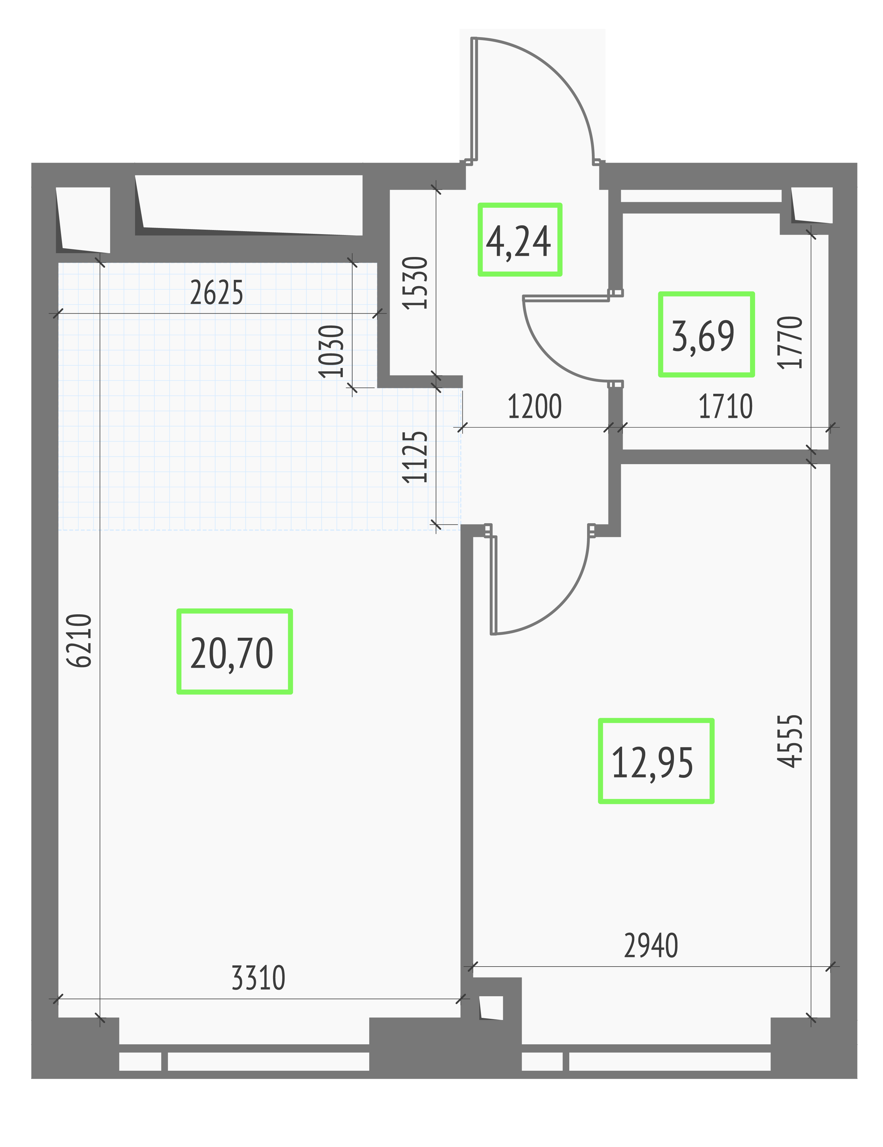 1-комнатная 41 м2 в ЖК Upside Towers корпус null этаж 4