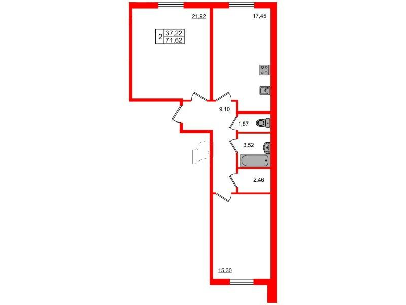 2-комнатная 72 м2 в ЖК Granholm Village корпус null этаж 1