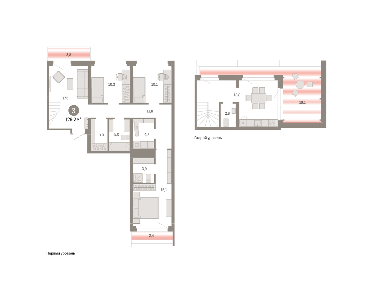 3-комнатная 129 м2 в ЖК Квартал Нефть корпус null этаж 7