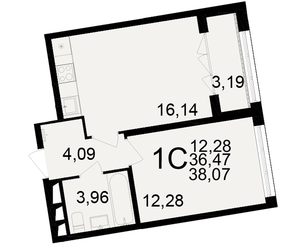 1-комнатная 36 м2 в ЖК Вместе корпус null этаж 11
