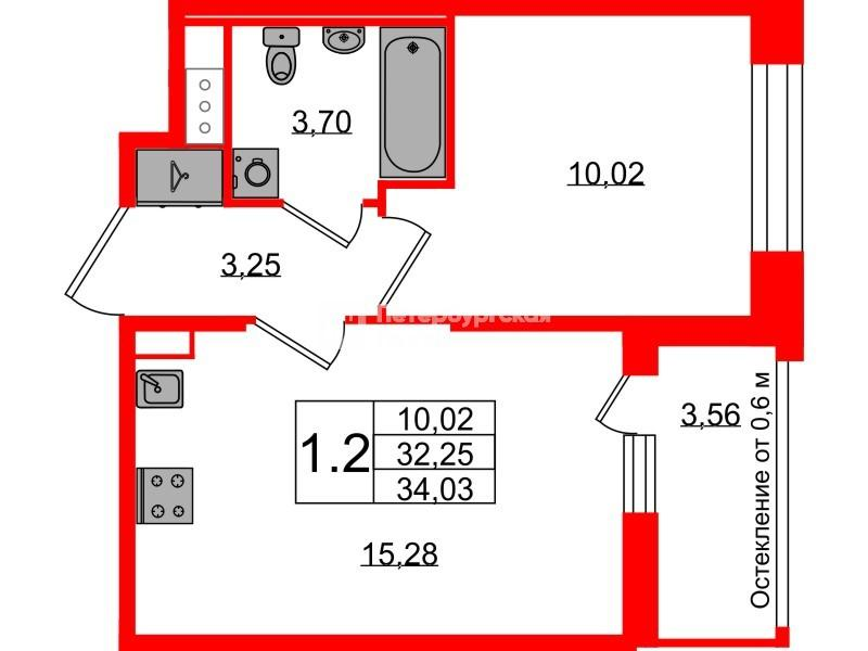 1-комнатная 32 м2 в ЖК Астра Континенталь корпус null этаж 3
