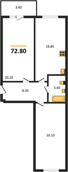 2-комнатная 73.5 м2 в ЖК undefined корпус null этаж 11