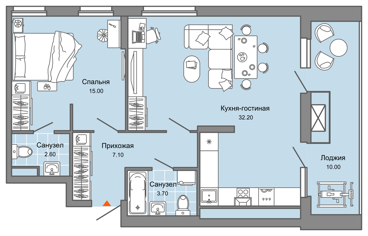 2-комнатная 66 м2 в ЖК Камаполис корпус null этаж 13