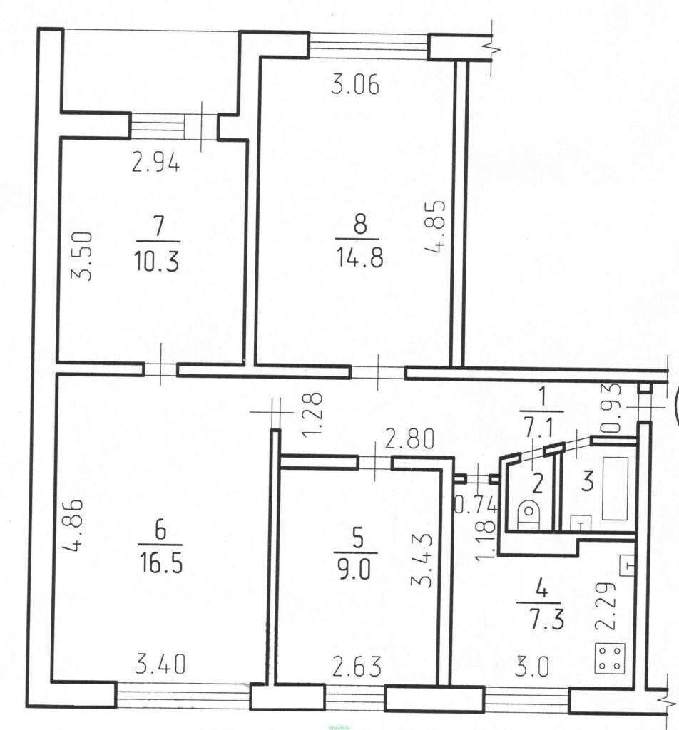 4-комнатная 68.6 м2 в ЖК undefined корпус null этаж 9