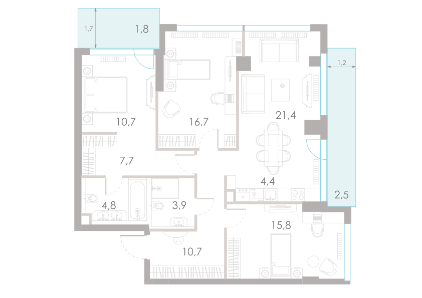4-комнатная 100 м2 в ЖК River Park Towers Кутузовский корпус null этаж 21