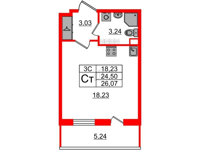 Студия 24 м2 в ЖК Парадный ансамбль корпус null этаж 5