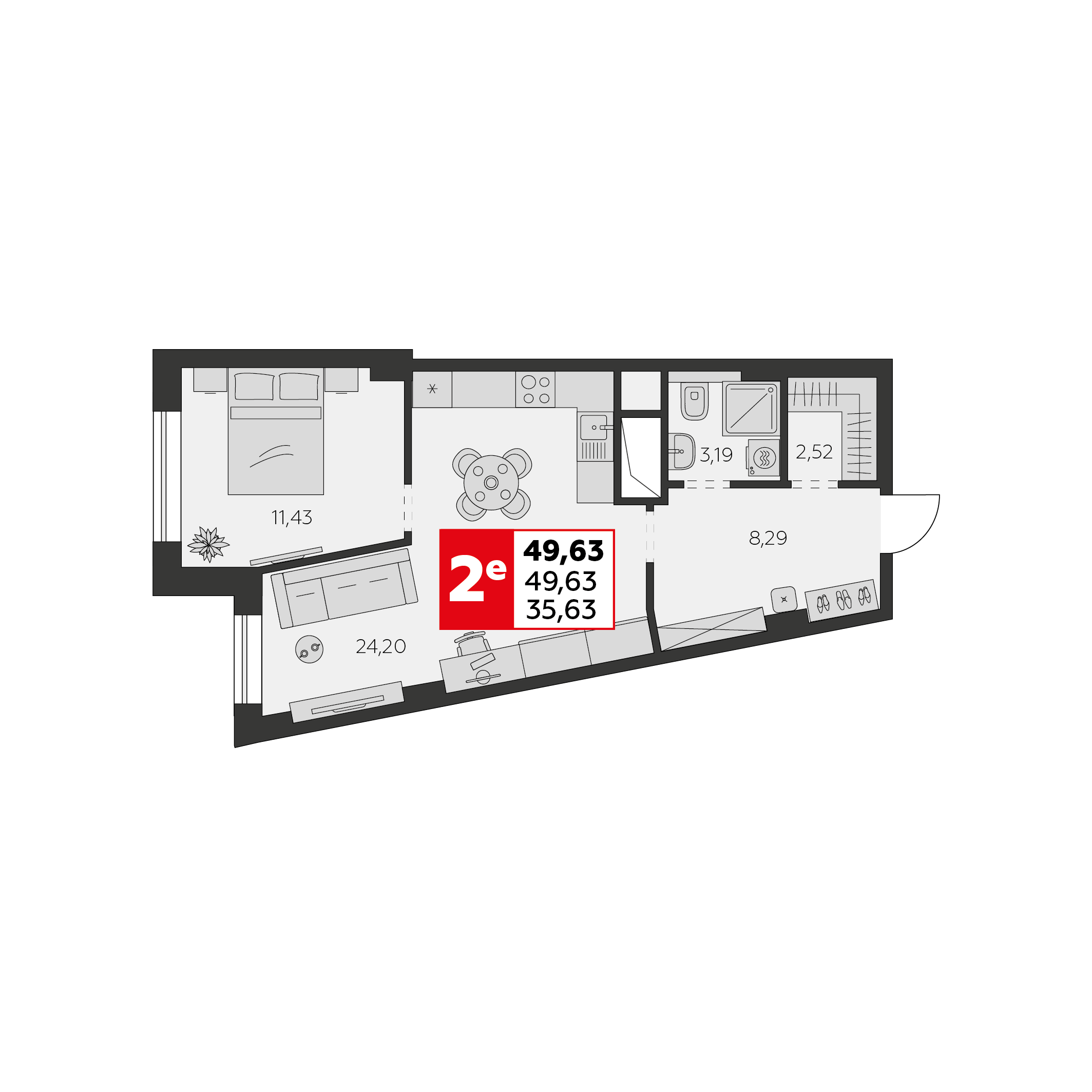 Студия 49 м2 в ЖК Высотка корпус null этаж 15