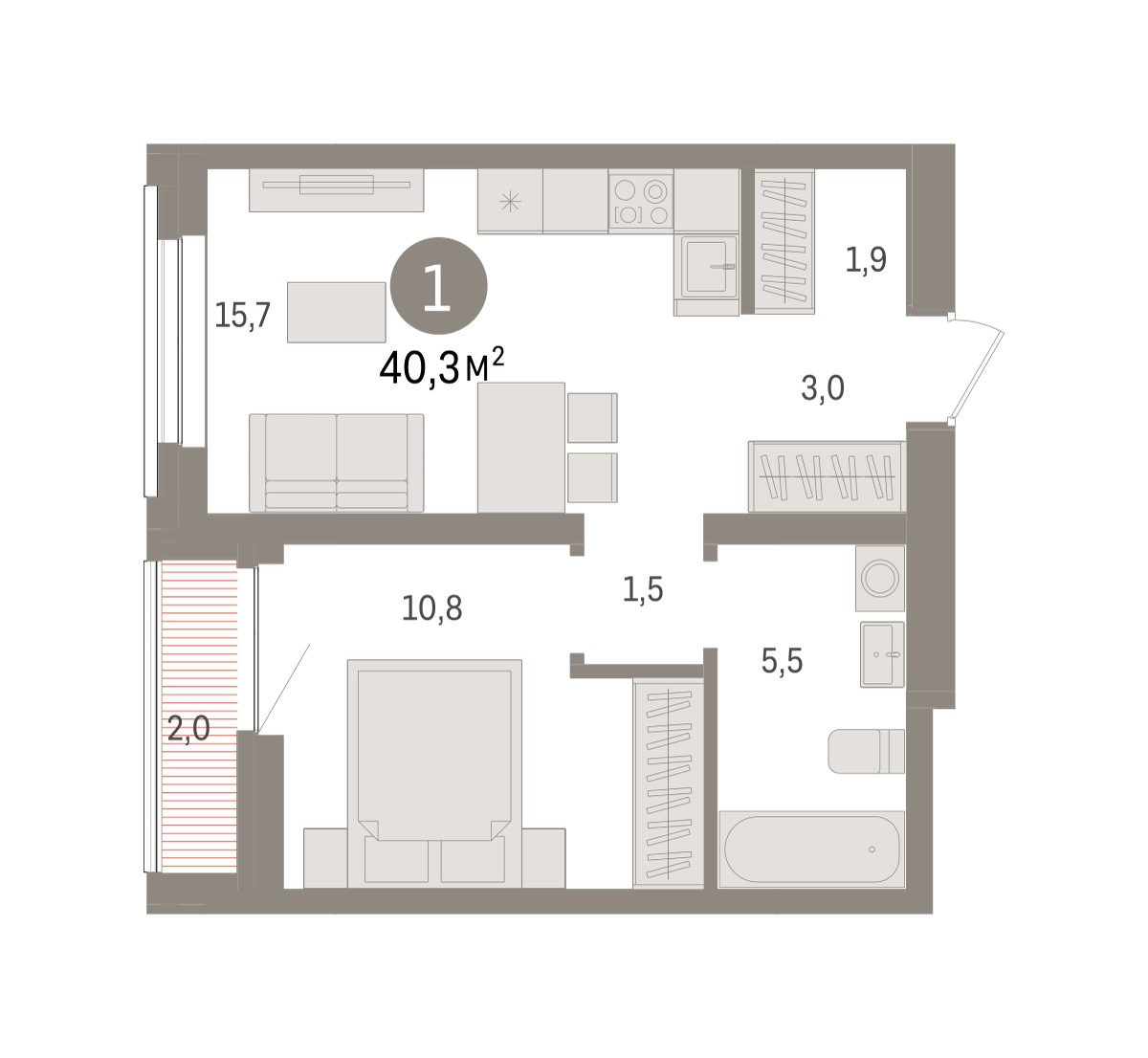 1-комнатная 40 м2 в ЖК Речной порт корпус null этаж 8