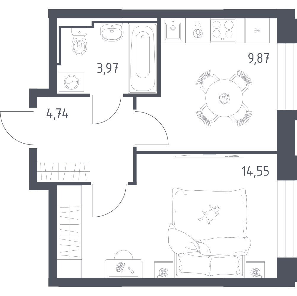 1-комнатная 33 м2 в ЖК Рябиновая Роща корпус null этаж 14