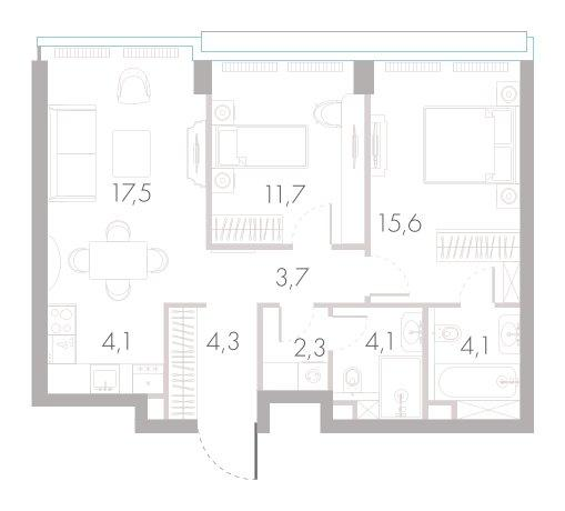 3-комнатная 64 м2 в ЖК River Park Towers Кутузовский корпус null этаж 21