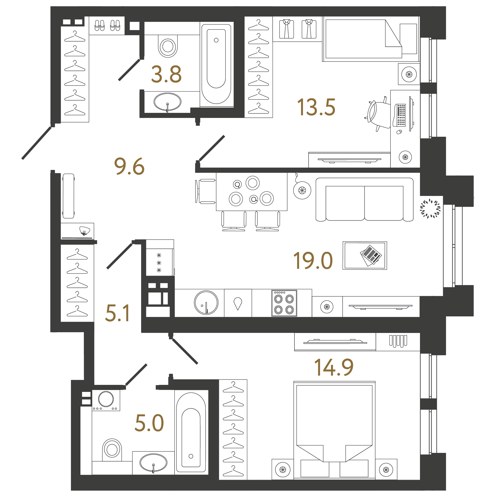2-комнатная 70 м2 в ЖК Коллекционер корпус null этаж 4