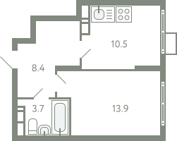 1-комнатная 35 м2 в ЖК Ново-Молоково корпус null этаж 6