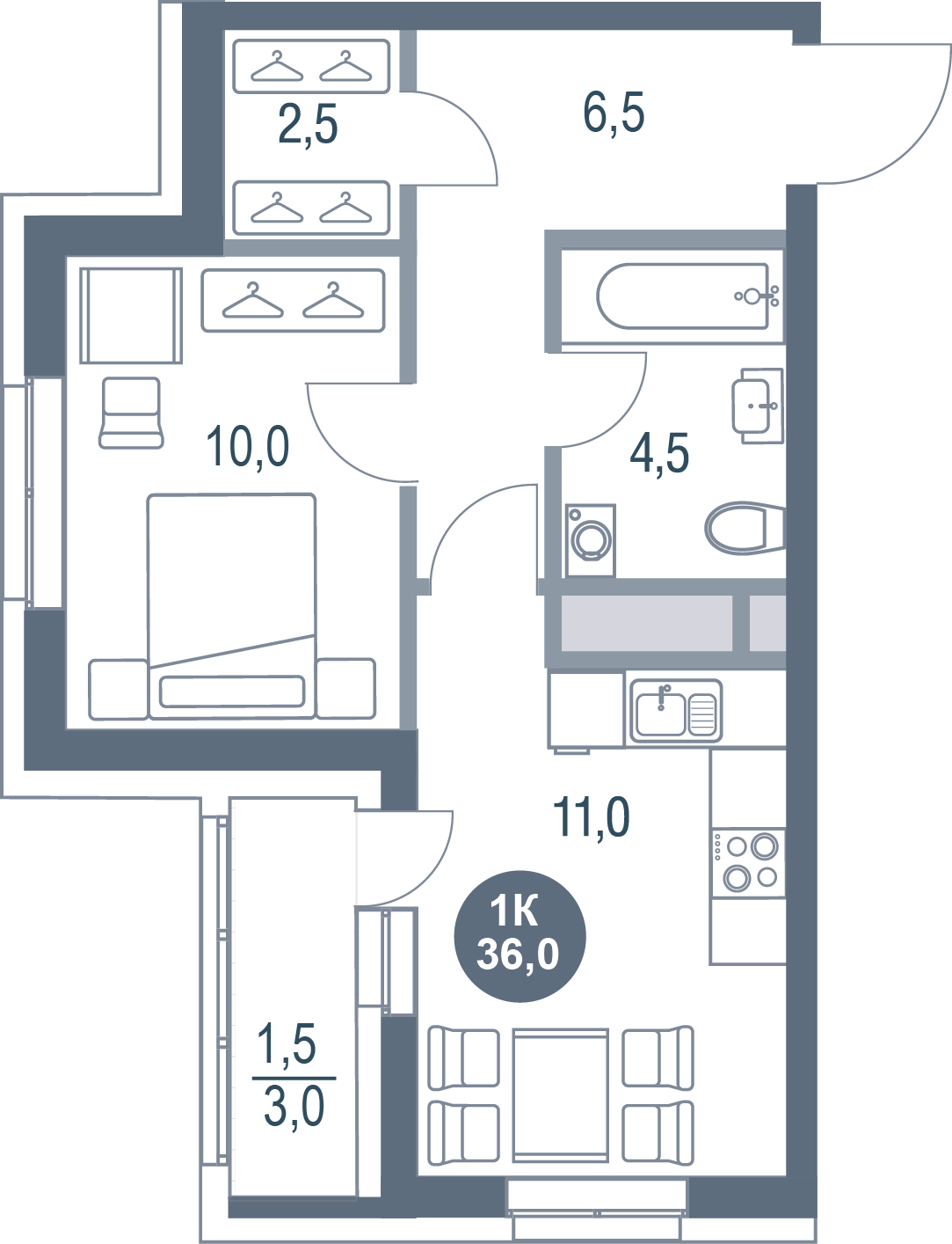 1-комнатная 36 м2 в ЖК Русич Котельники Парк корпус null этаж 18