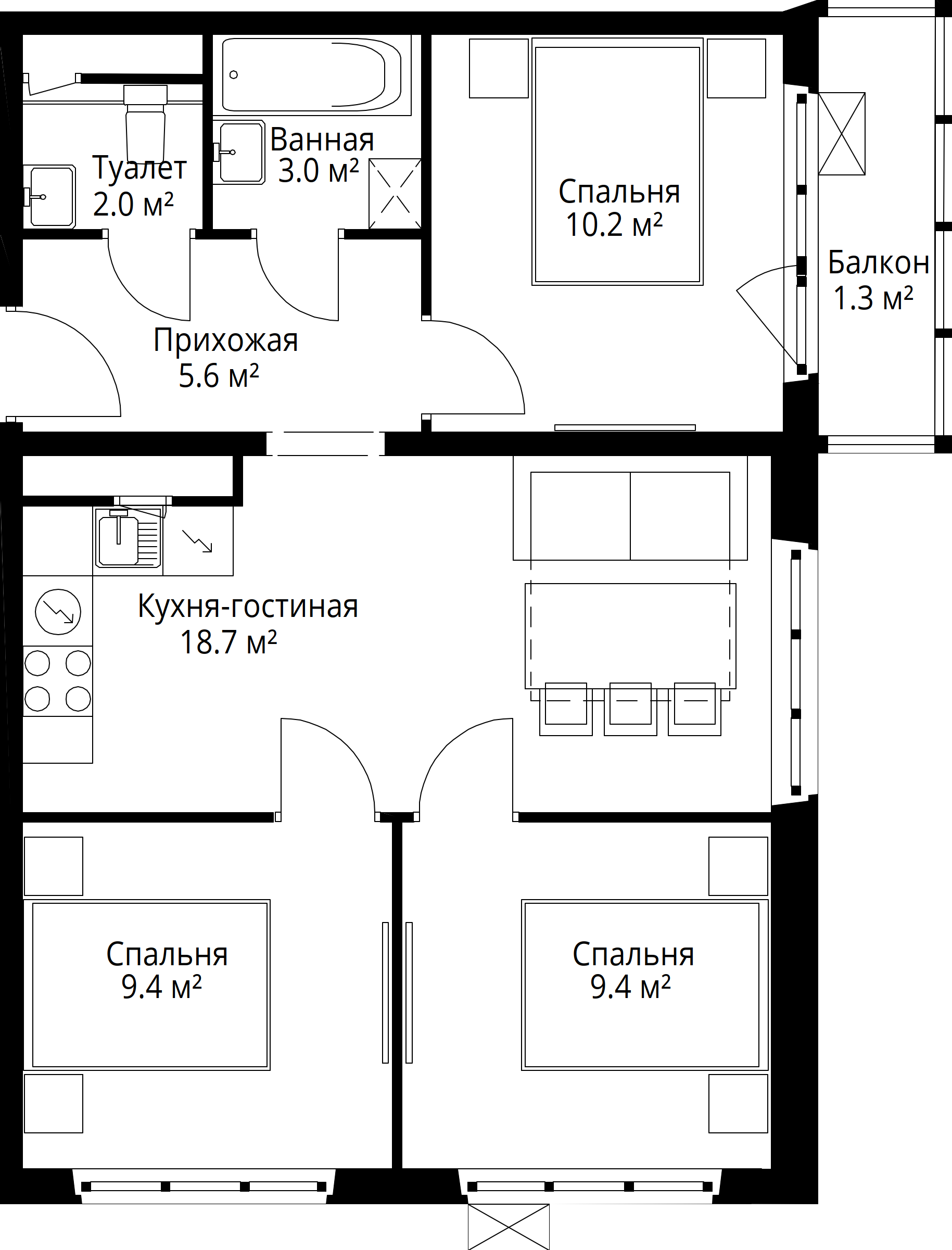 3-комнатная 59 м2 в ЖК Эко Видное 2.0 корпус null этаж 10