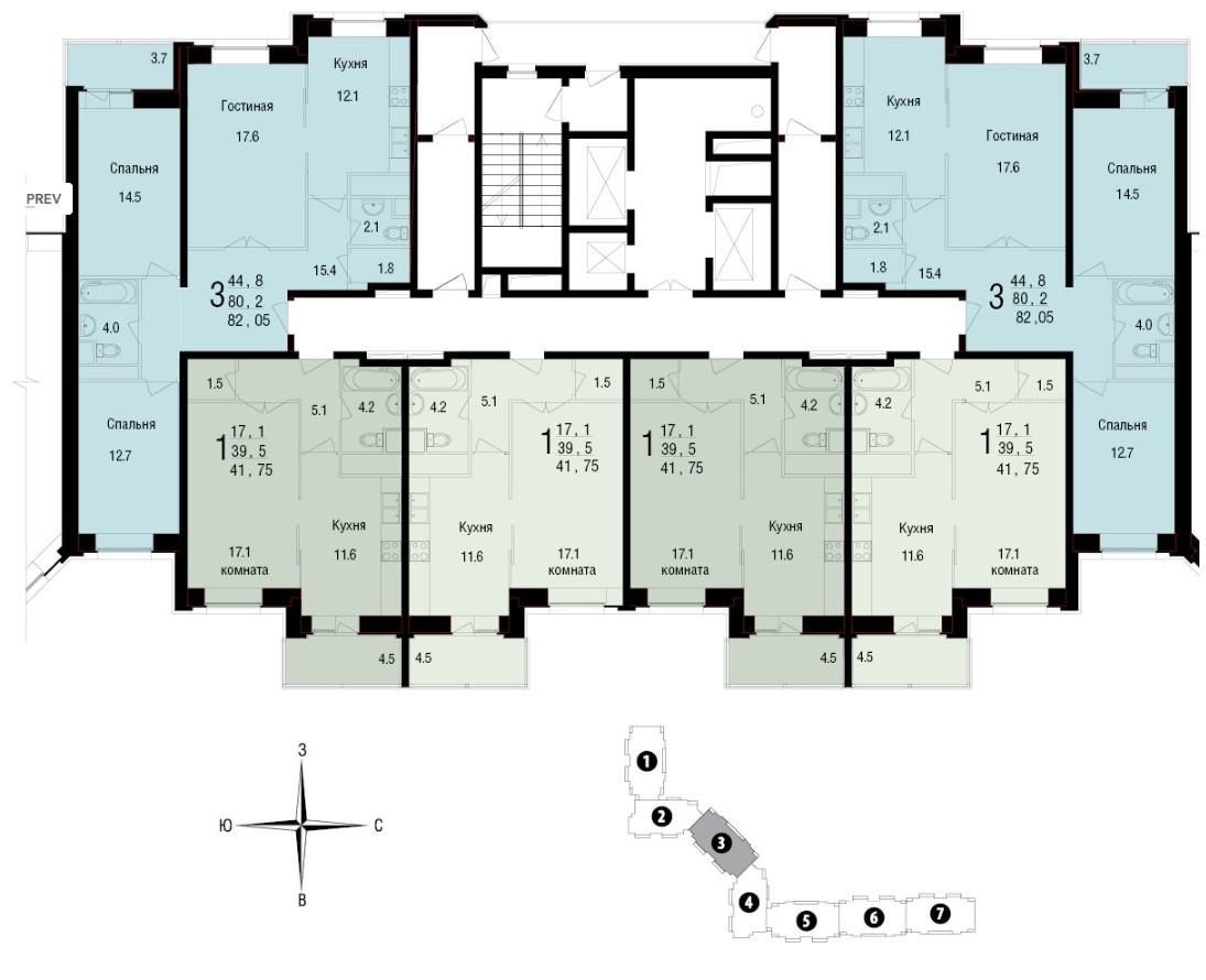 1-комнатная 42.5 м2 в ЖК undefined корпус null этаж 10