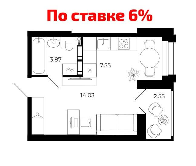 Студия 27.7 м2 в ЖК undefined корпус null этаж 5