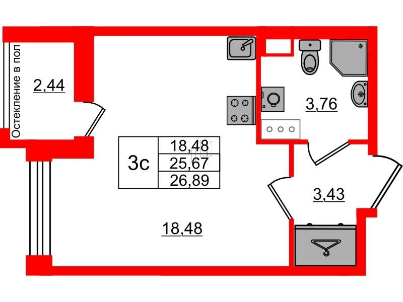 Студия 25 м2 в ЖК Астра Континенталь корпус null этаж 11