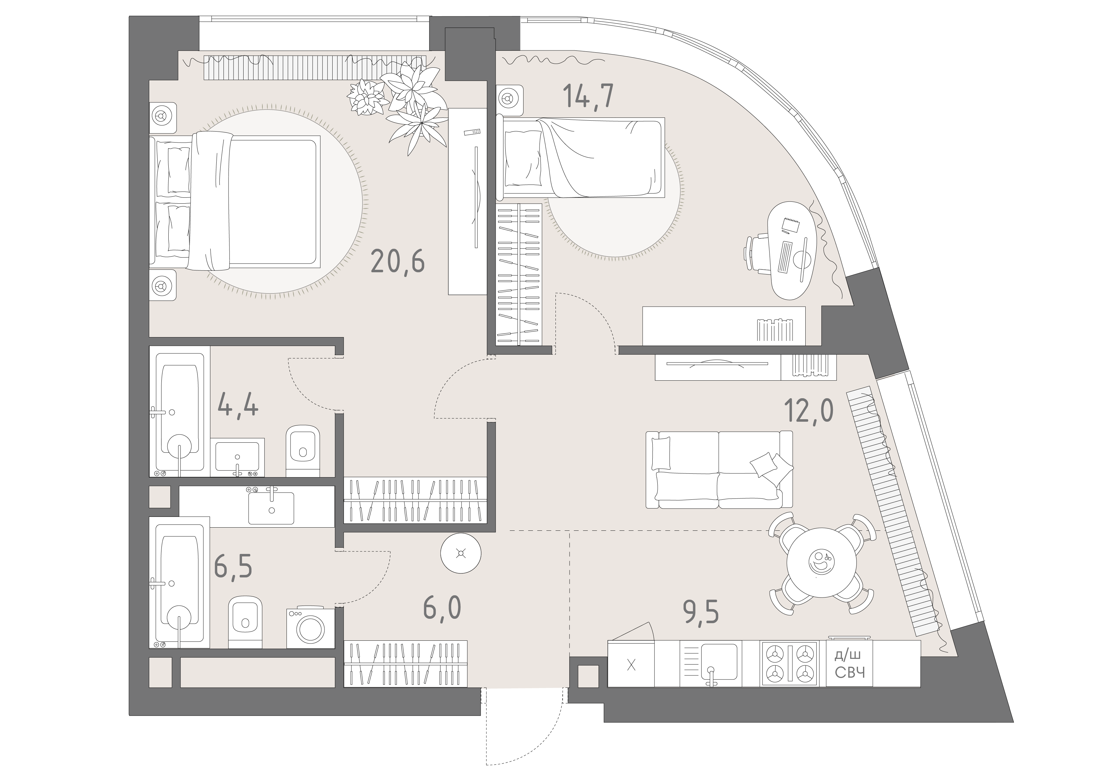 3-комнатная 73 м2 в ЖК Родина парк корпус null этаж 29