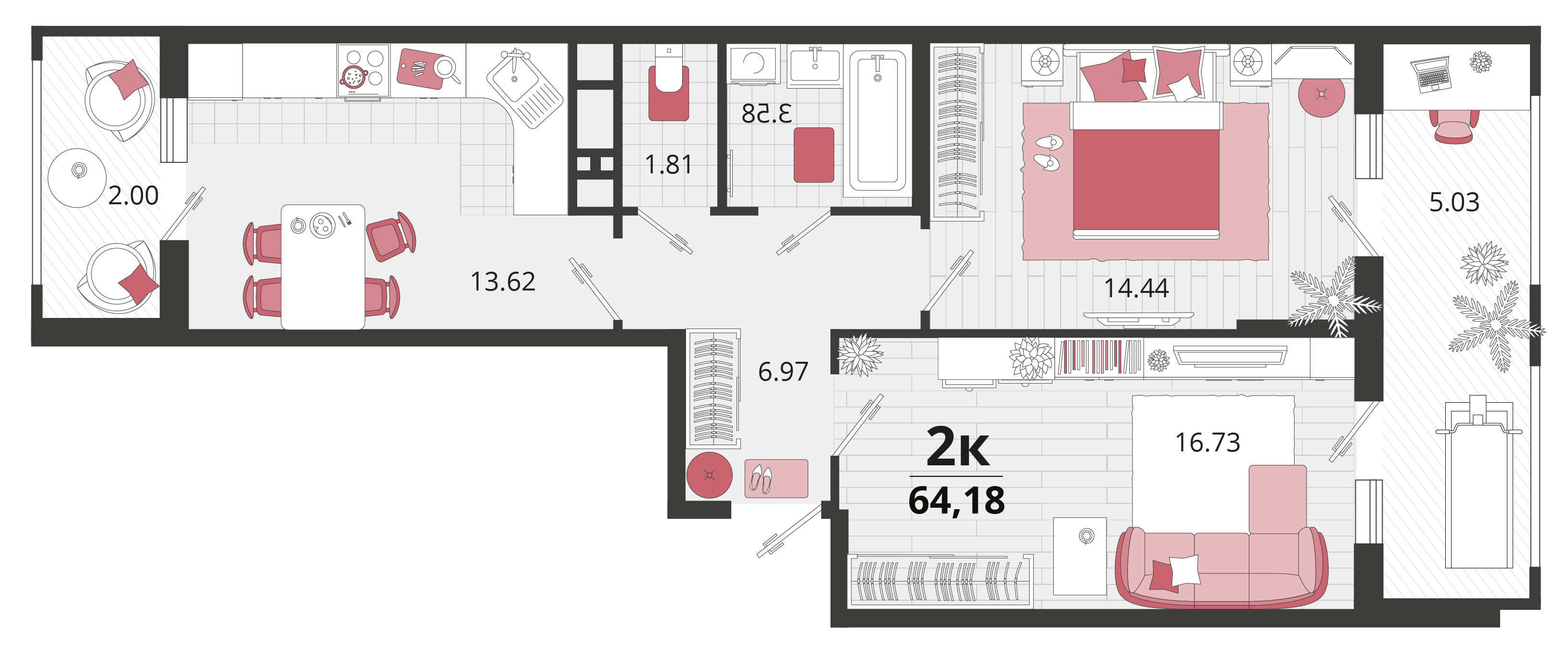 2-комнатная 63 м2 в ЖК Родные просторы корпус null этаж 2