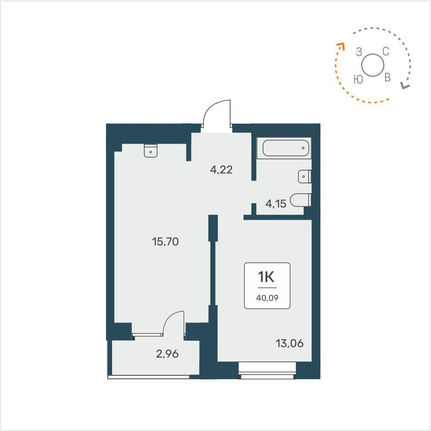 1-комнатная 40 м2 в ЖК Расцветай на Авиастроителей корпус null этаж 16