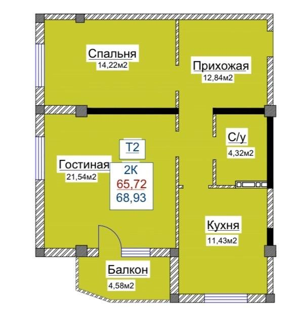 2-комнатная 68.5 м2 в ЖК undefined корпус null этаж 4