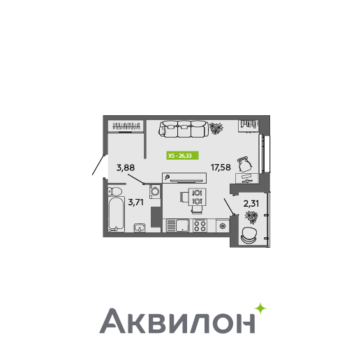 Студия 26 м2 в ЖК Аквилон МайСкай корпус null этаж 5