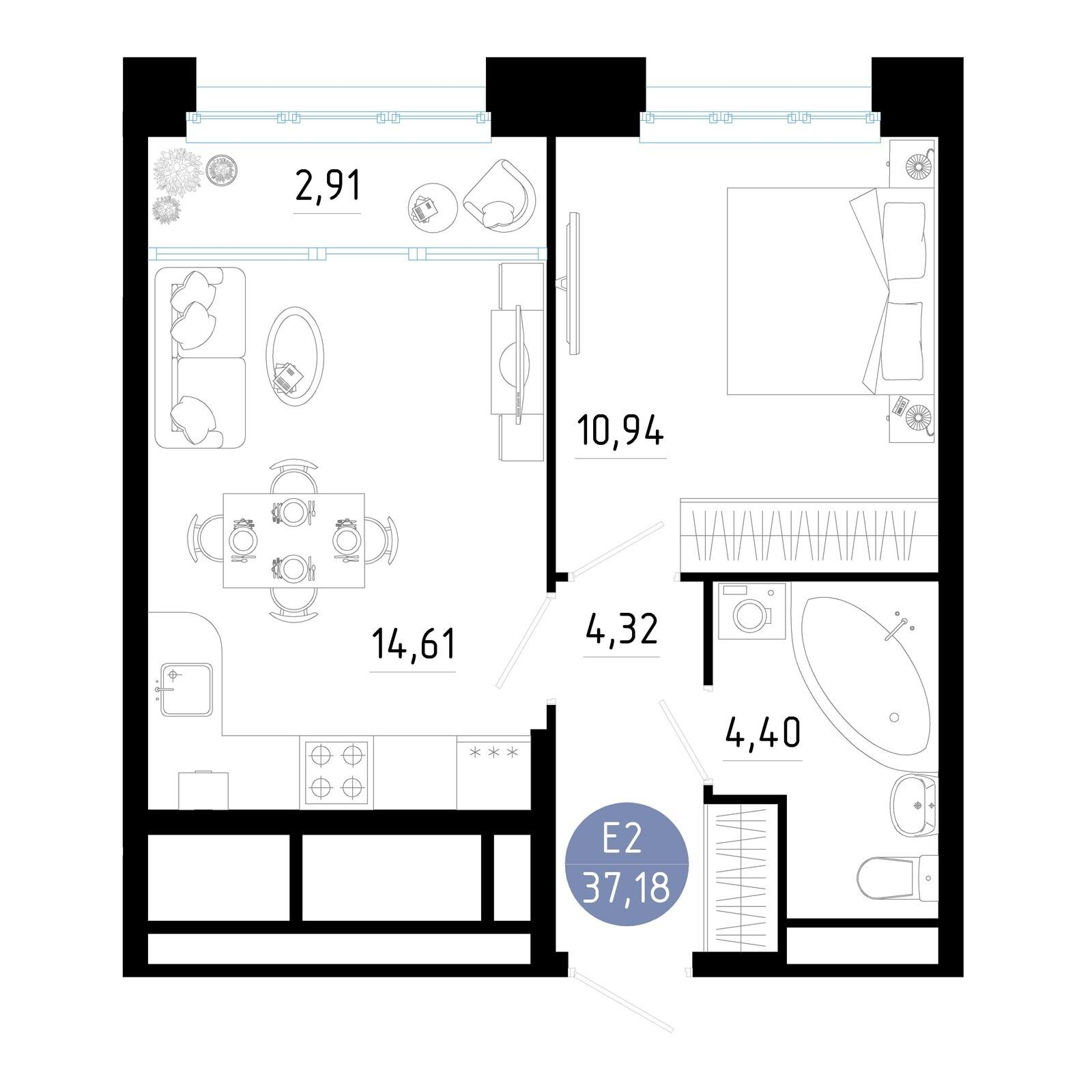 1-комнатная 37 м2 в ЖК Роща корпус null этаж 18