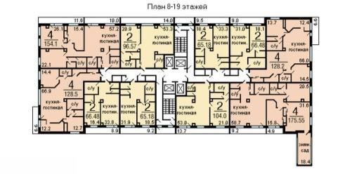 2-комнатная 56.1 м2 в ЖК undefined корпус null этаж 14