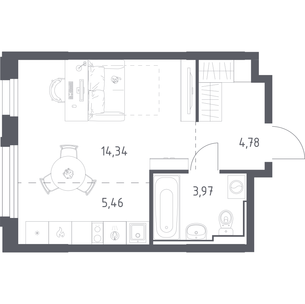 Студия 28 м2 в ЖК Рябиновая Роща корпус null этаж 11