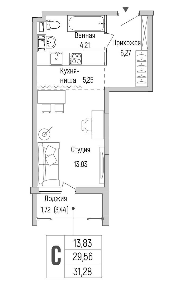 Студия 31 м2 в ЖК Riga Hills корпус null этаж 8