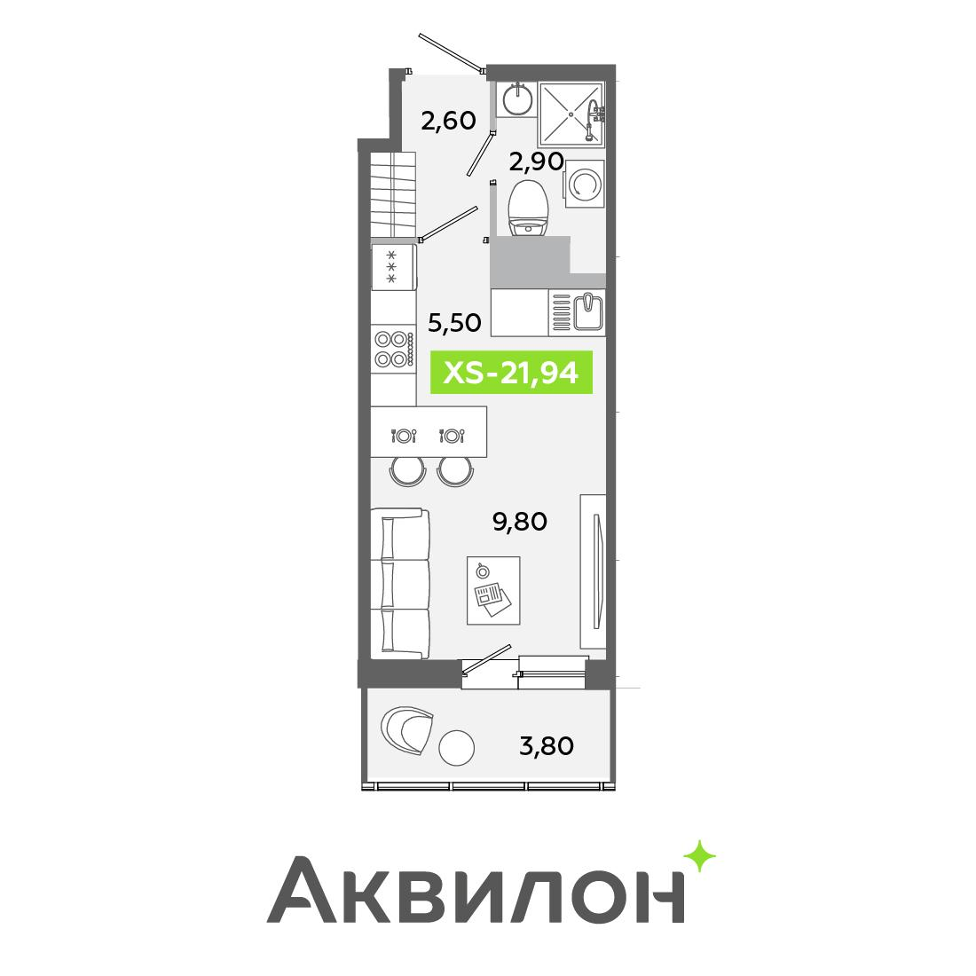 Студия 21 м2 в ЖК Аквилон Янино корпус null этаж 12
