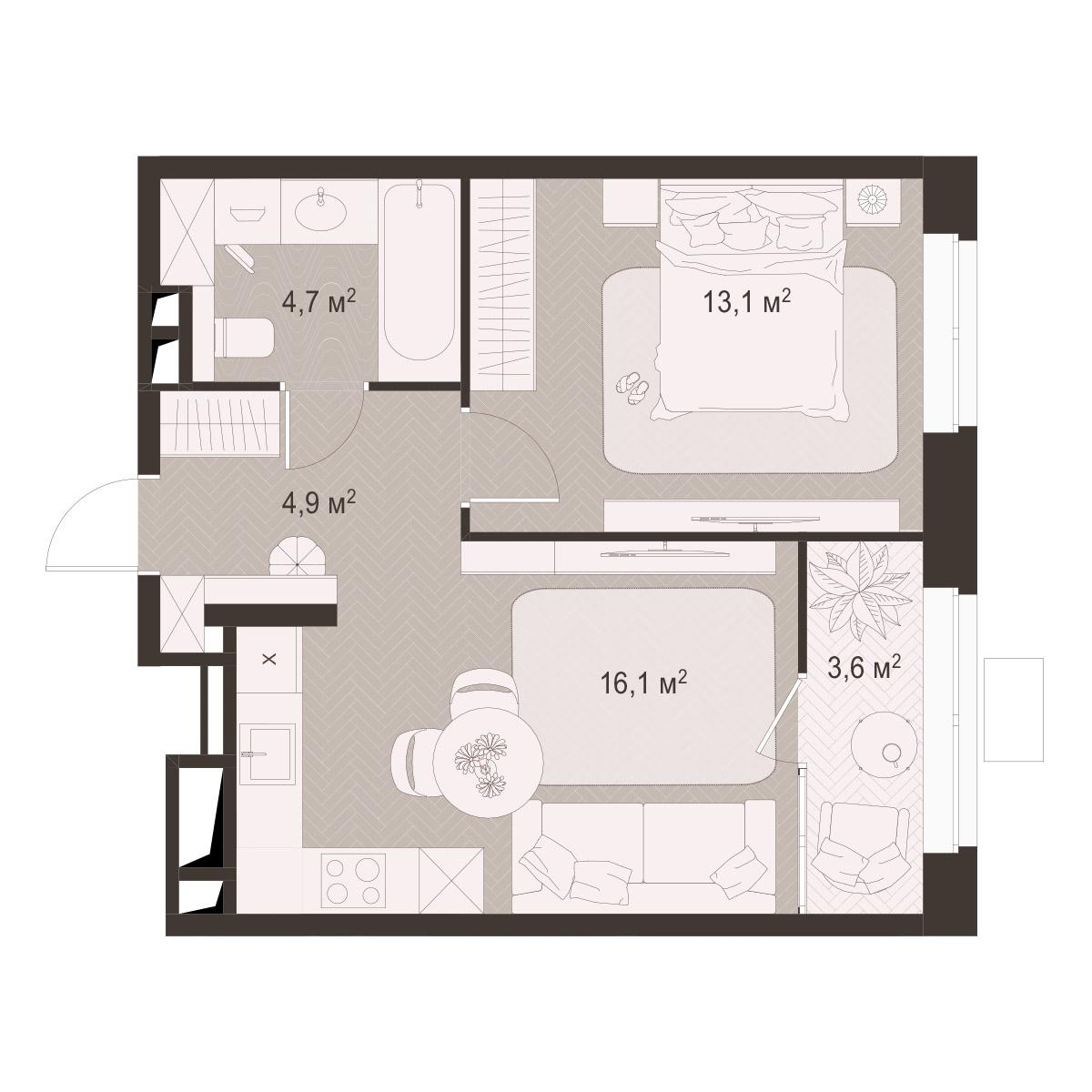 1-комнатная 42 м2 в ЖК Гранд Комфорт-3 корпус null этаж 15