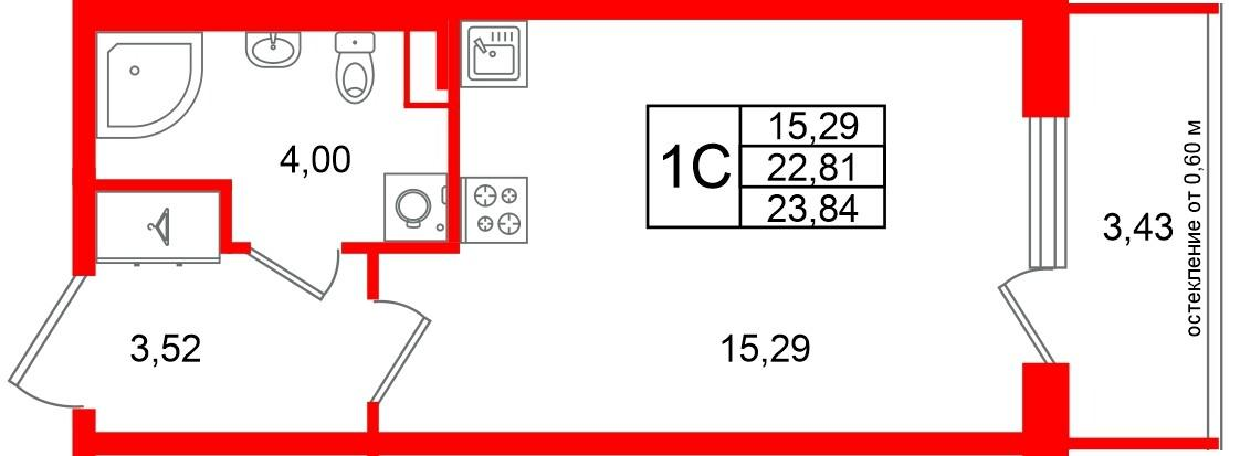 Студия 22 м2 в ЖК Универ Сити корпус null этаж 1