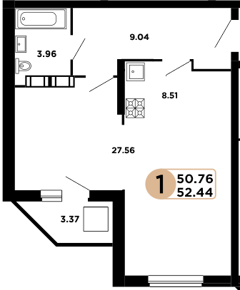 1-комнатная 50 м2 в ЖК Московский корпус null этаж 4