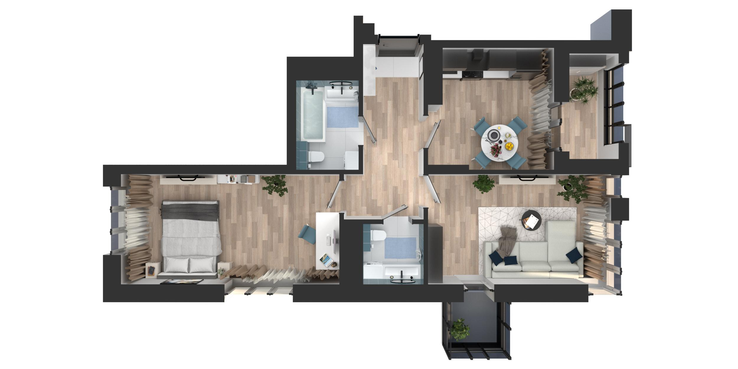 2-комнатная 61 м2 в ЖК Солнечный город корпус null этаж 6