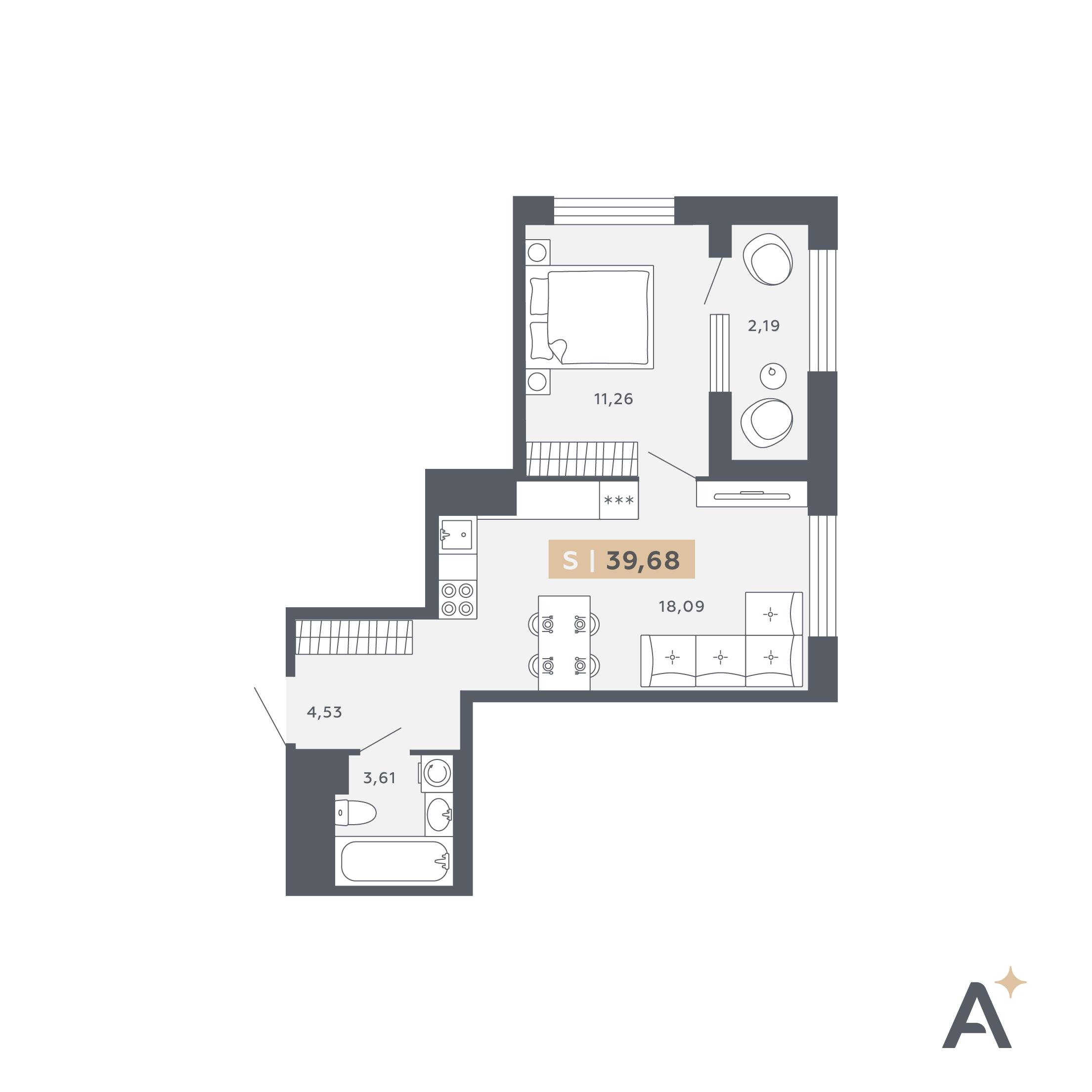 Студия 39 м2 в ЖК ORO by Akvilon корпус null этаж 4