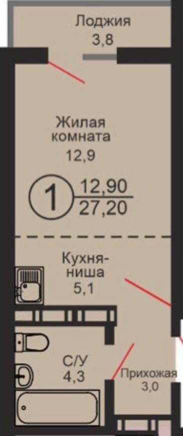 Студия 27.2 м2 в ЖК undefined корпус null этаж 5