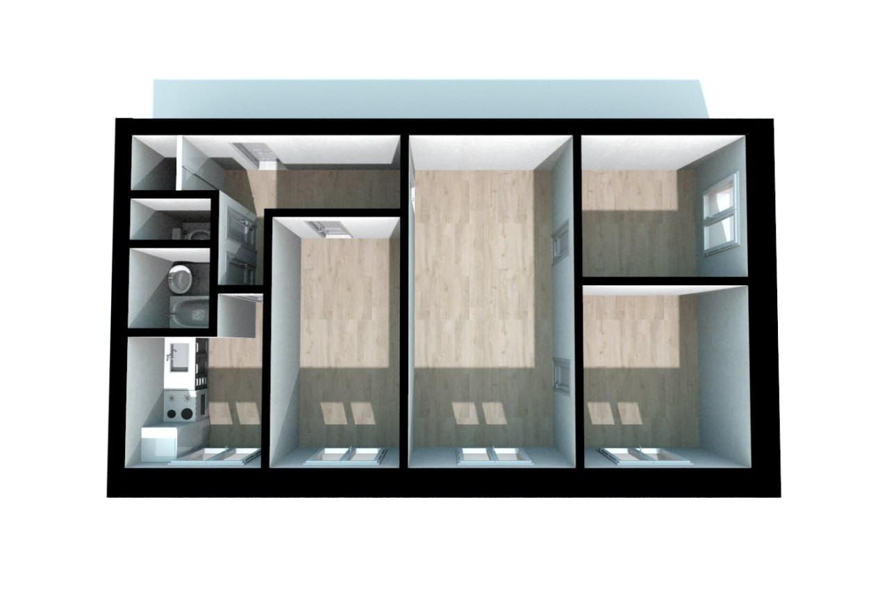 4-комнатная 60.6 м2 в ЖК undefined корпус null этаж 1