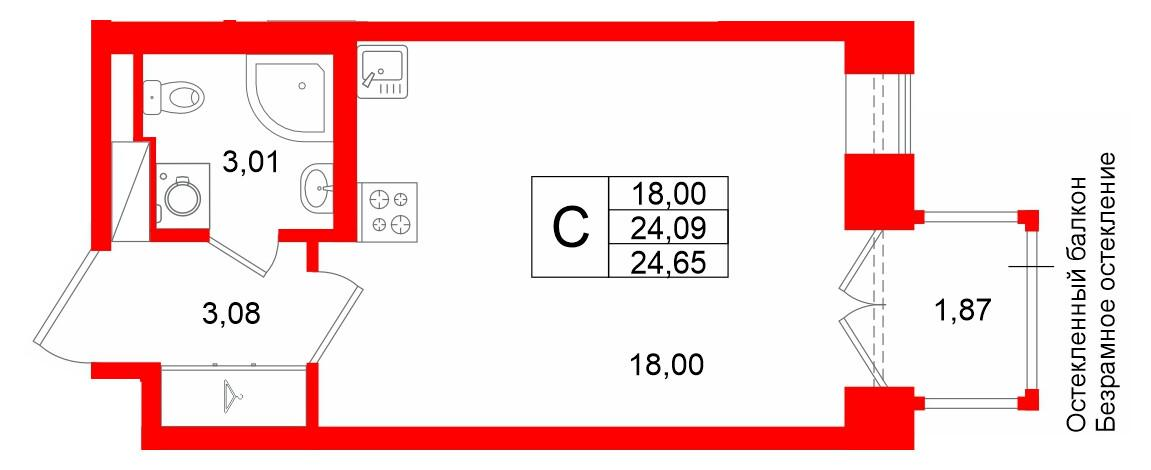 Студия 24 м2 в ЖК Аристократ корпус null этаж 3