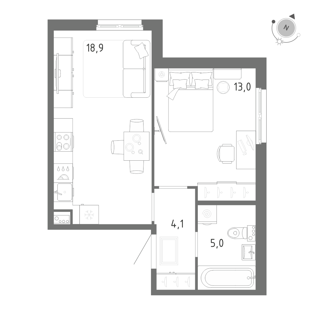1-комнатная 41 м2 в ЖК Клюква.Парк корпус null этаж 2