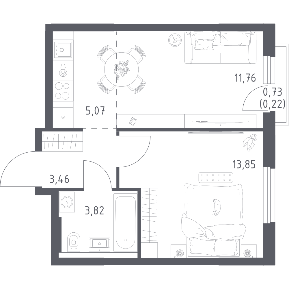 1-комнатная 38 м2 в ЖК Урбан Тау корпус null этаж 13