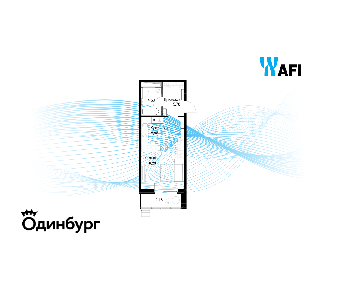 Студия 36 м2 в ЖК Одинбург корпус null этаж 18