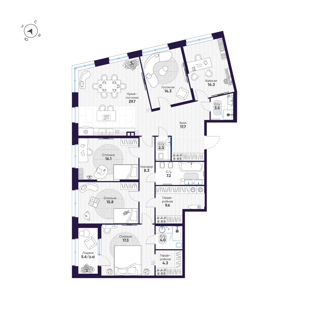 5-комнатная 167 м2 в ЖК ЛДМ корпус null этаж 3