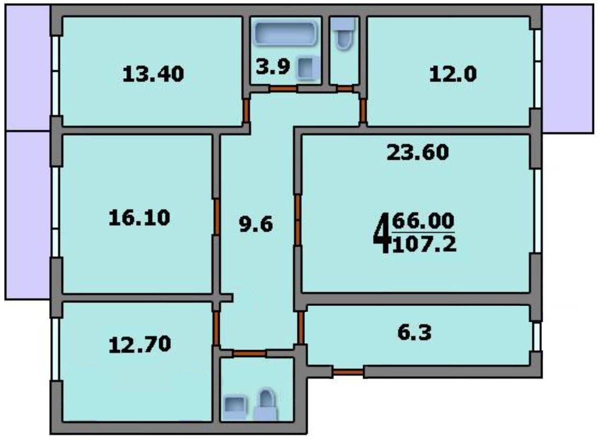 4-комнатная 107 м2 в ЖК undefined корпус null этаж 6