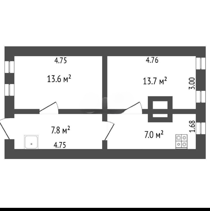 2-комнатная 43.1 м2 в ЖК undefined корпус null этаж 1