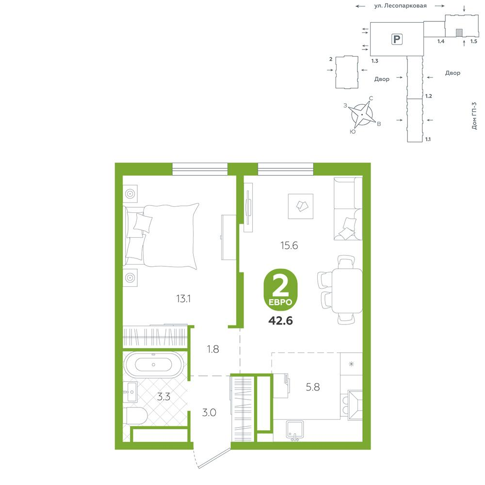 Студия 42 м2 в ЖК Чистые пруды корпус null этаж 11