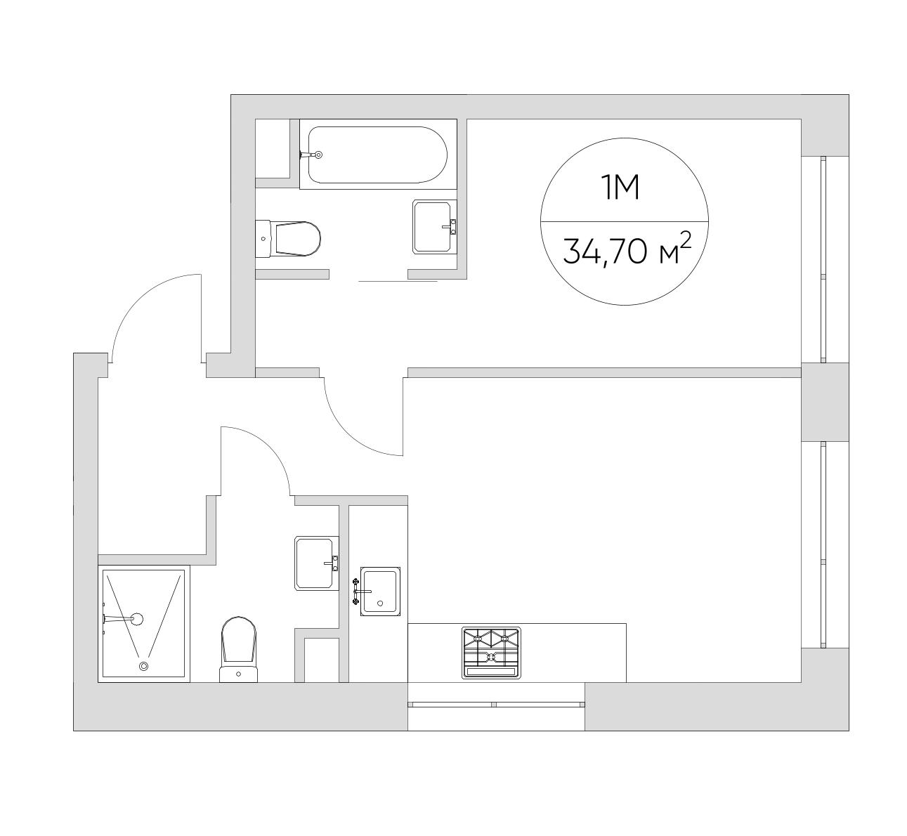 1-комнатная 34 м2 в ЖК N`ICE LOFT корпус null этаж 21