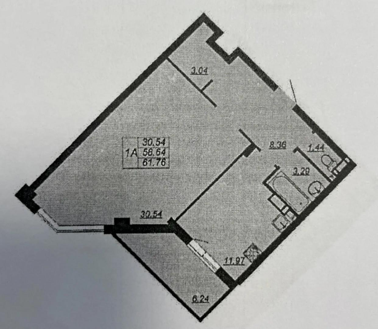 1-комнатная 58.3 м2 в ЖК undefined корпус null этаж 3