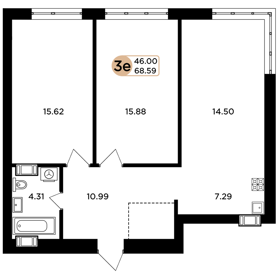 2-комнатная 68 м2 в ЖК Легенда корпус null этаж 8